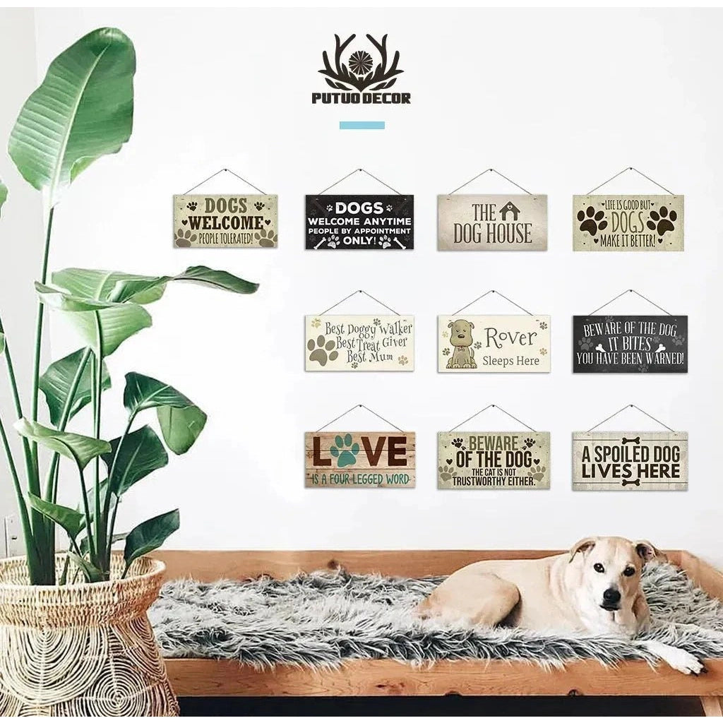 Putuo Decor Pet Dog Love Gifts Wooden Plaque Sign Wood Hanging Sign for Dog House Decor Home Decoration Wooden Wall Plaque