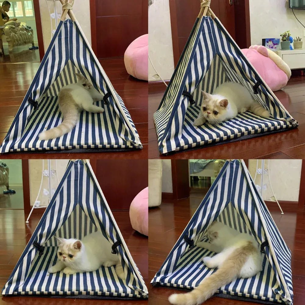 Pet Tent House Cat Bed Portable Teepee Thick Cushion Available for Dog Puppy Outdoor Indoor Portable Linen Pet Dog Tent Supplies