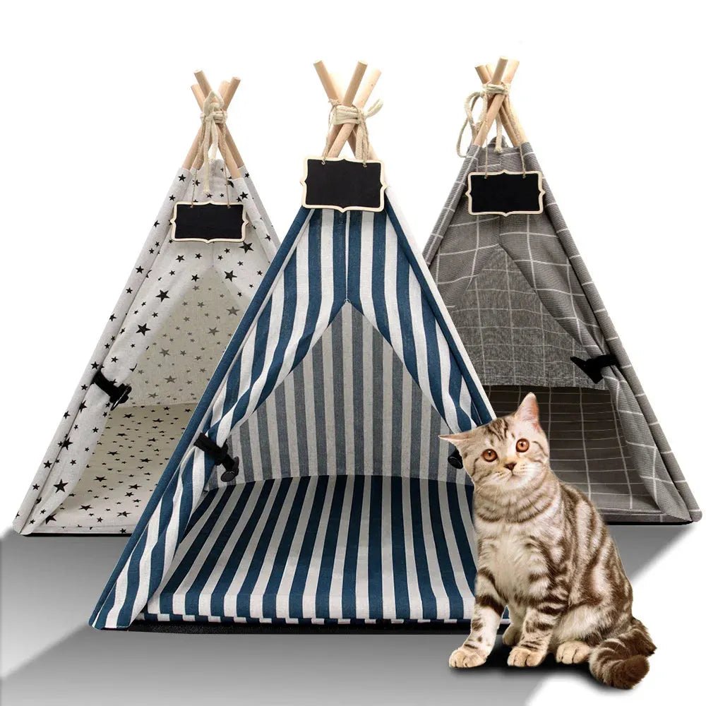 Pet Tent House Cat Bed Portable Teepee Thick Cushion Available for Dog Puppy Outdoor Indoor Portable Linen Pet Dog Tent Supplies