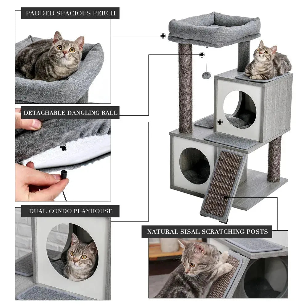 Cat Tree Cat Tower with Scratching Posts and Plush Condo Cat Furniture for Small Spaces Multi-Level Stand House Activity Tower