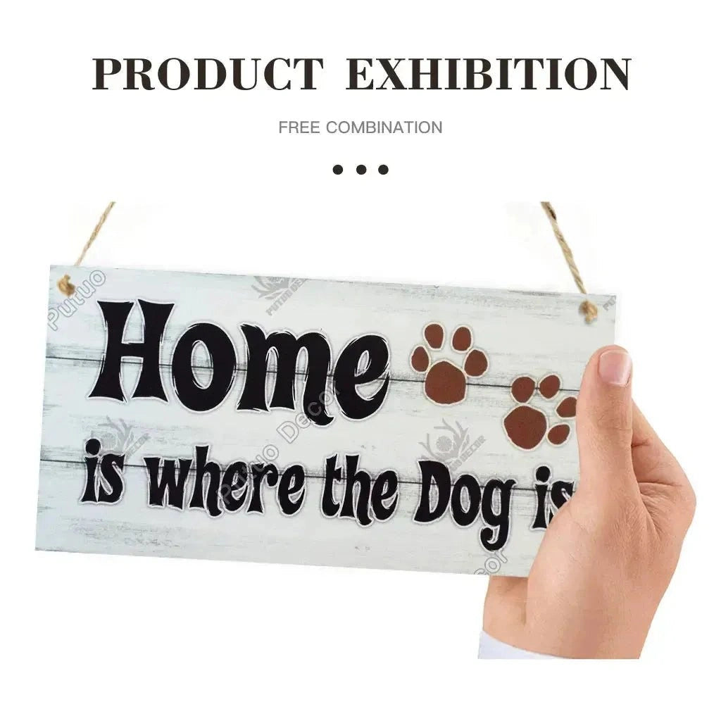 Putuo Decor Pet Dog Love Gifts Wooden Plaque Sign Wood Hanging Sign for Dog House Decor Home Decoration Wooden Wall Plaque