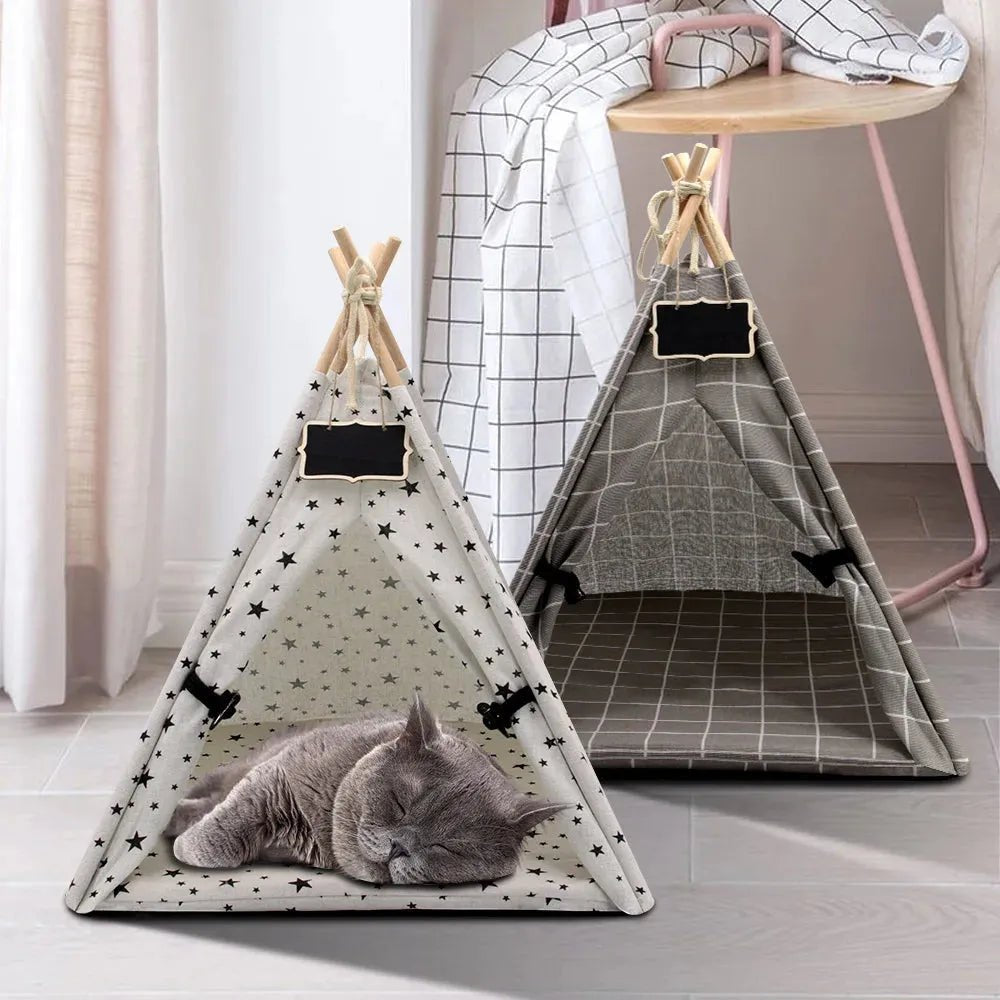 Pet Tent House Cat Bed Portable Teepee Thick Cushion Available for Dog Puppy Outdoor Indoor Portable Linen Pet Dog Tent Supplies