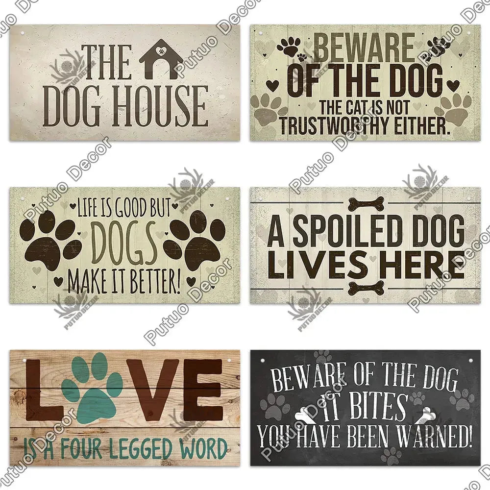 Putuo Decor Pet Dog Love Gifts Wooden Plaque Sign Wood Hanging Sign for Dog House Decor Home Decoration Wooden Wall Plaque