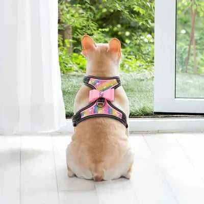 Reflective Dog Harness Nylon Pitbull Pug Small Medium Dogs Harnesses Vest Bling Rhinestone Bowknot Dog Accessories Pet Supplies