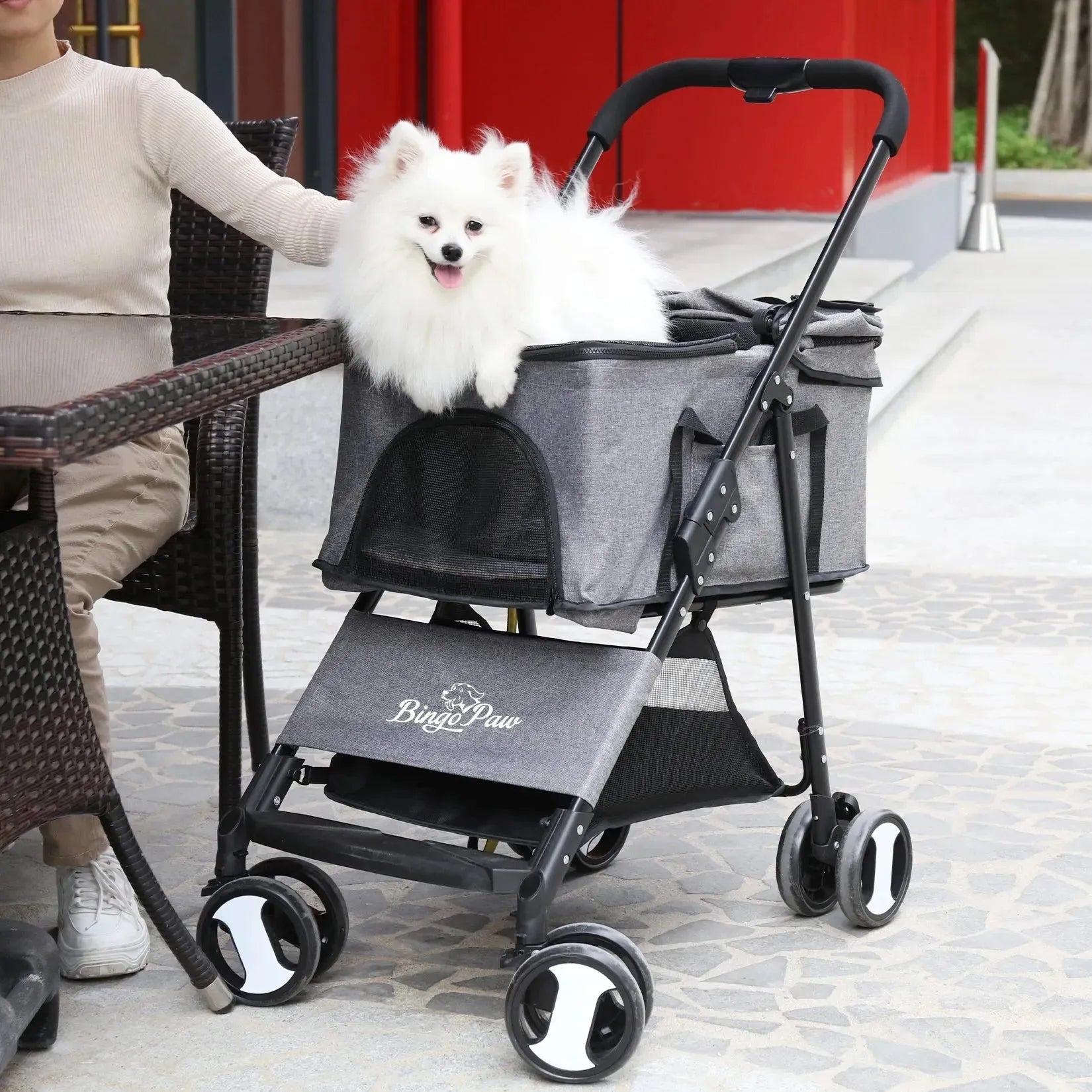 Pet Stroller Large 4 Wheel Dog Carrier Trailer Pram with Mesh Windows Outdoor Portable Puppy Travel Walk Carrier Load 30kg