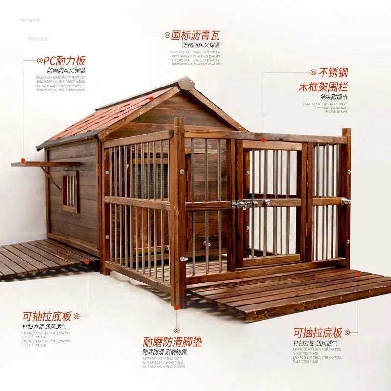 Home Solid Wood Dog Houses Outdoor Rainproof Pet Kennel Indoor Winter Warm Dog House Large Dog Waterproof Four Seasons Universal