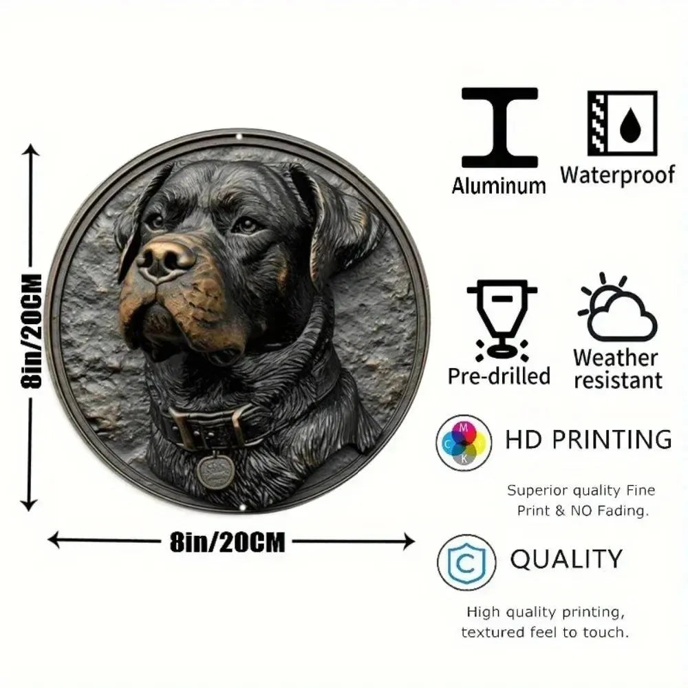 Cute Dog Gift Mask Theme Round Metal Aluminum Sign Art Desktop Decorative Plates For Bar Cafe Club Yard Home Office Wall Decor