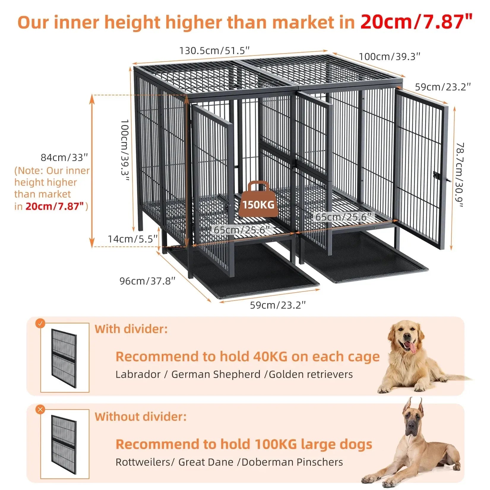 Jumbo XXL Large Dog Cage Heavy Duty Metal Pet Playpen Crate Kennel House with Steel Lock and Removable Trays Double Door