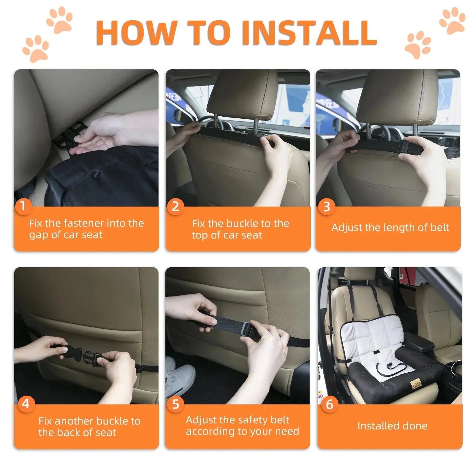 Car Seat Bed for Dog Waterproof Pet Cushion Bed Mat Dog Carrier with Removable Pad Cover and Safety Belt 3 Sizes