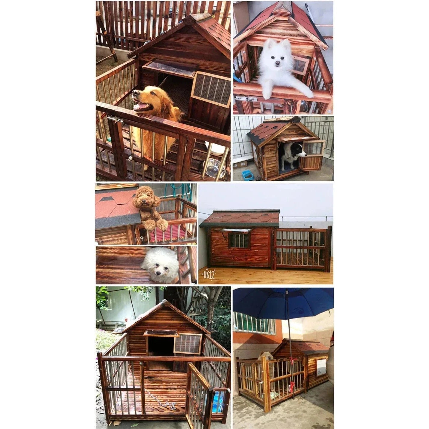 Large Dog Houses Solid Wood Outdoor Waterproof for Home Dogs Kennel Creative Breathable Pet Cage Pets Fences Villa Supplies T U