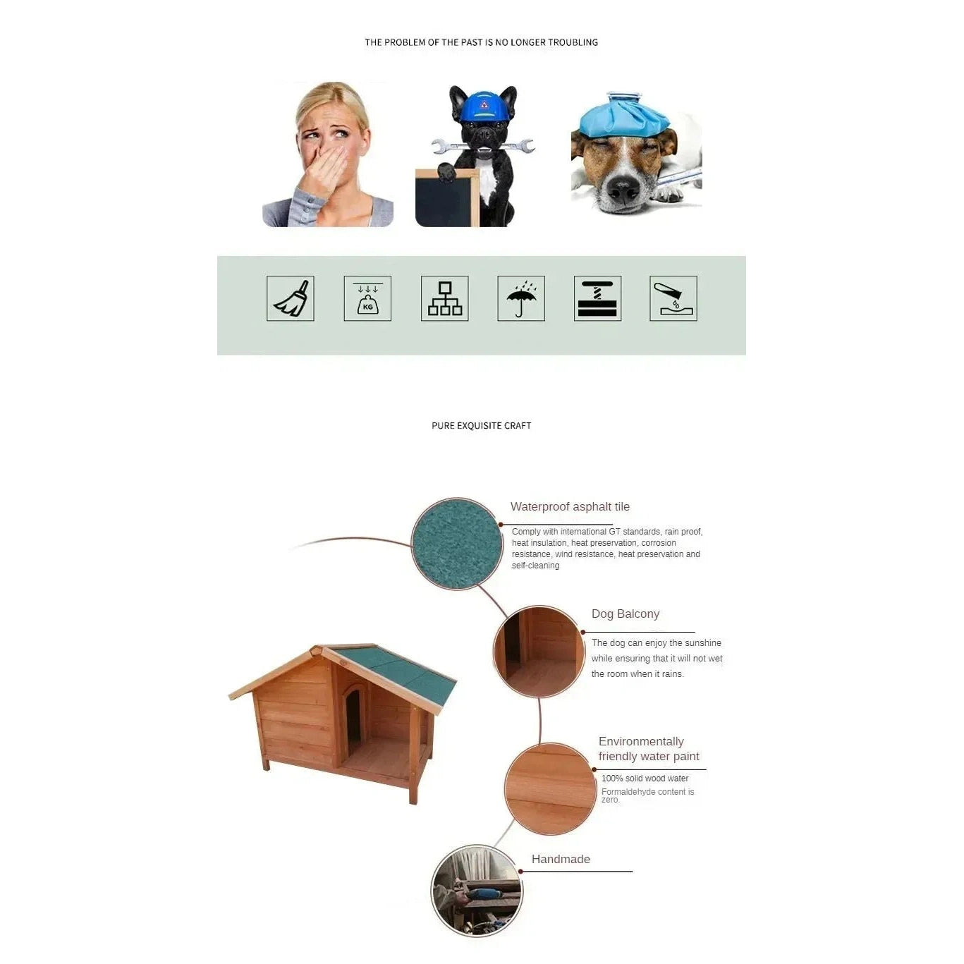 Outdoor Solid Wood Waterproof Dog Houses Large, Medium and Small Anti-corrosion Pet Houses Villa Indoor Dog House Kennels B