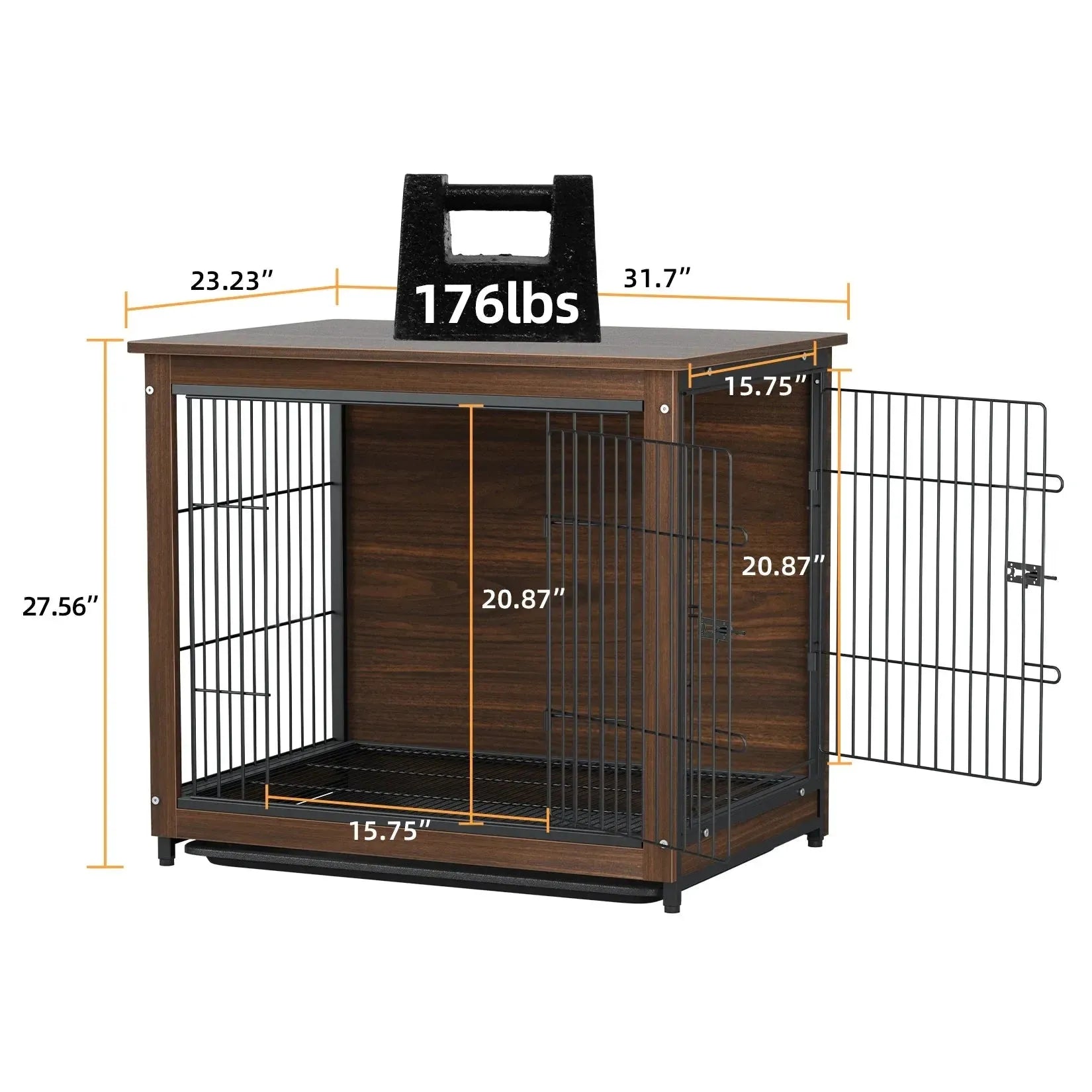 25 32 39 in Dog Crate End Table Furniture Wooden and Metal Pet Cage Kennels House Double Doors & Removable Tray