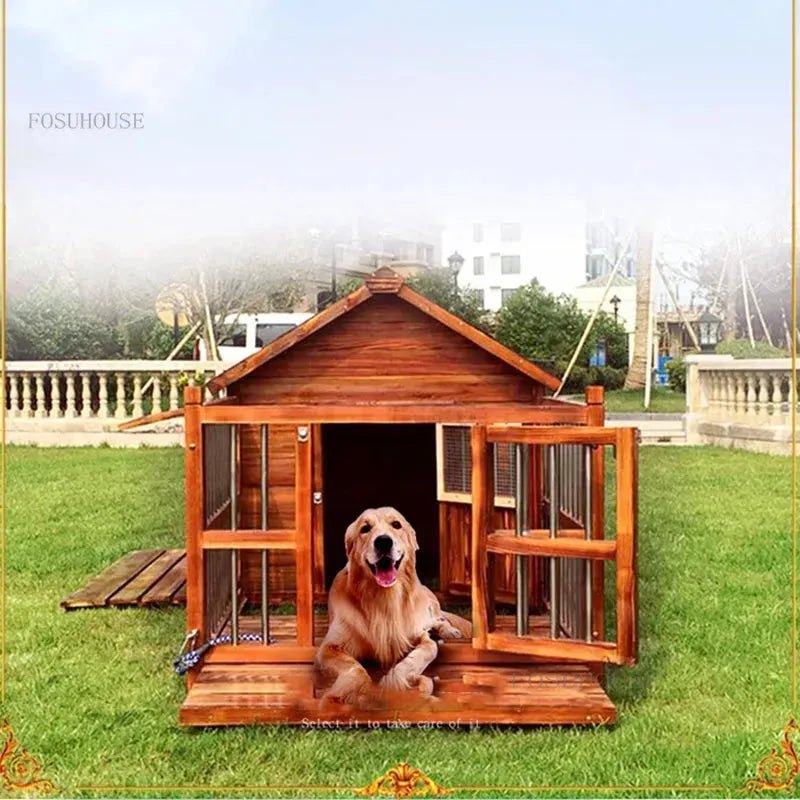 Large Dog Houses Solid Wood Outdoor Waterproof for Home Dogs Kennel Creative Breathable Pet Cage Pets Fences Villa Supplies T U