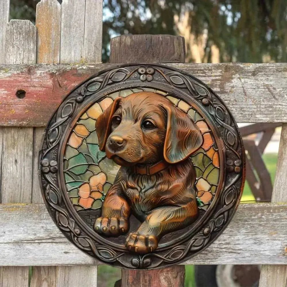 Cute Dog 3D Round Metal Aluminum Sign Art Wreath Decorative Plates Entrance Gift Mask Theme For Bar Club Home Room Wall Decor