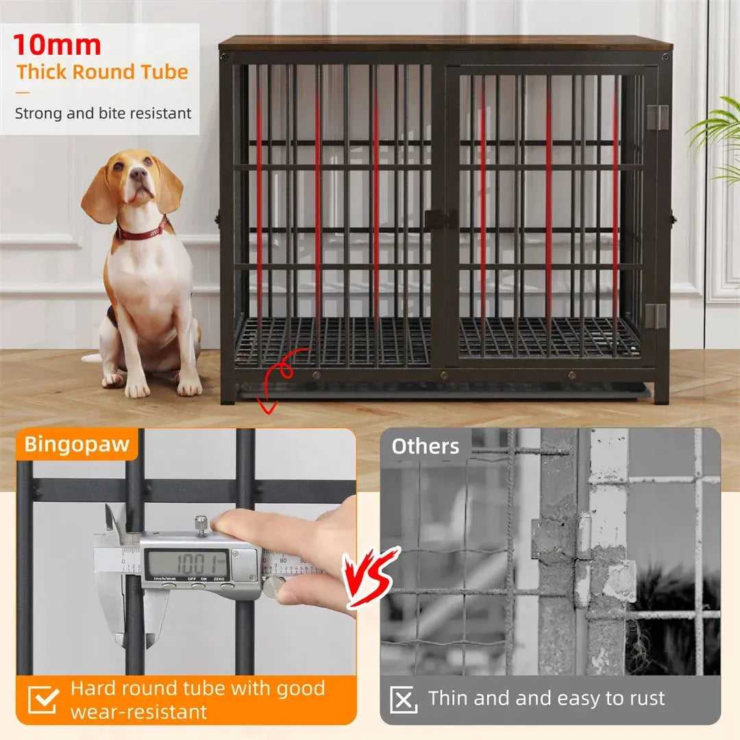 Dog Crate Furniture White Pet Kennel Black Cage End Table with Three Doors and Removable Tray, for Small Medium Large Dogs