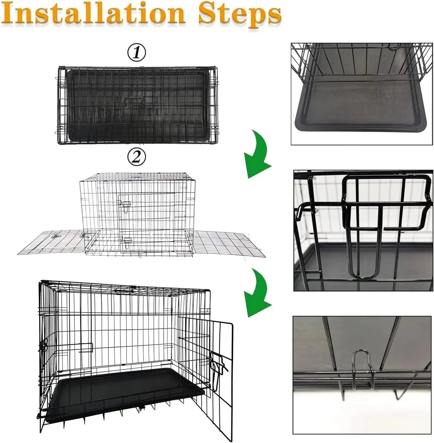 Dog Crates Pets Dog Puppy Crate Pet Metal Folding Cage Dog Travel Crate for Car with Removable Plastic Tray and Carry Handle