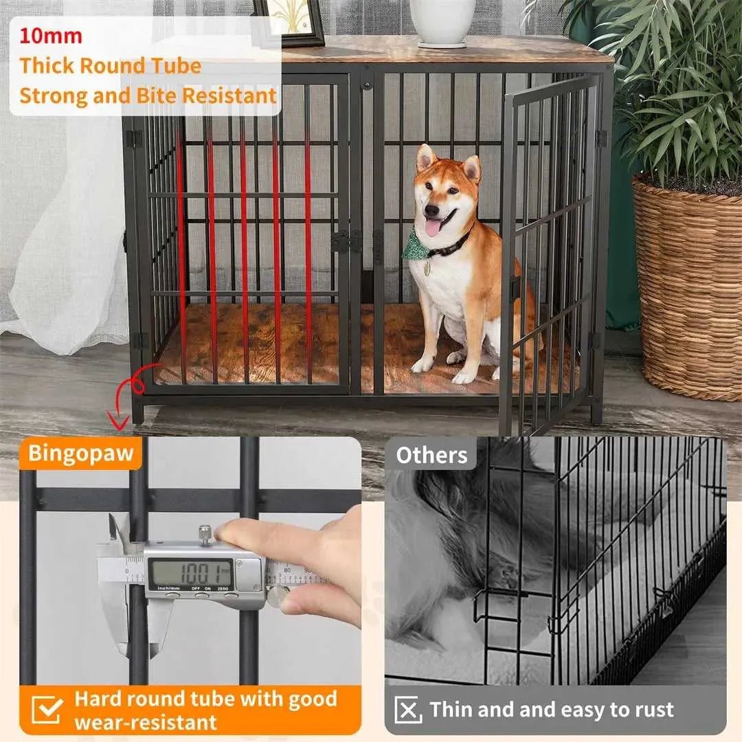 Heavy Duty Furniture Style Dog Cage Side Table Indoor Kennel Crate with Four Doors and Divider for Puppies Unlimited Combination