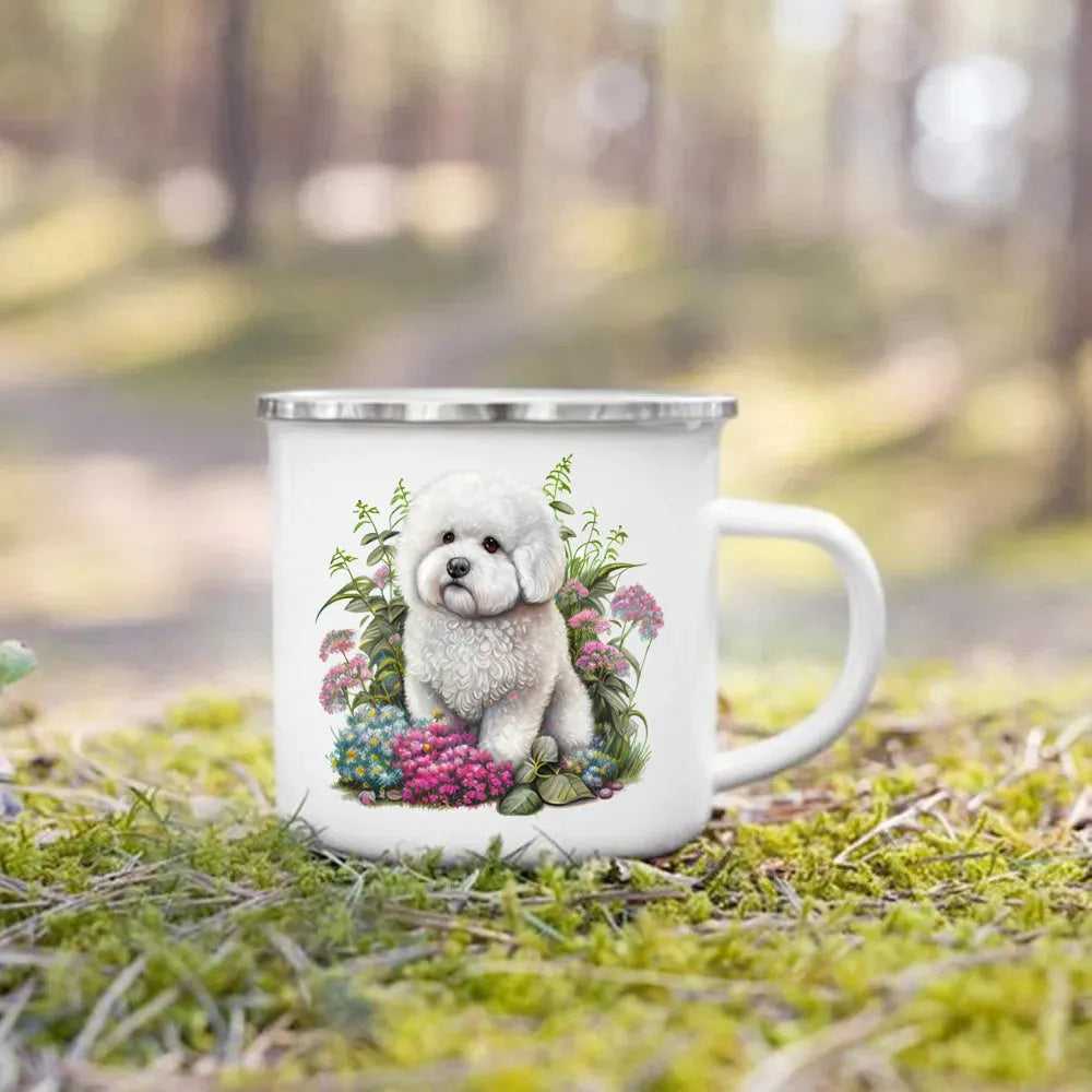 Dachshund Bulldog Border Colliegolden Retriever Printed Enamel Mug Creative Coffee Cup Camping Handle Mug Gifts for Dog Lovers