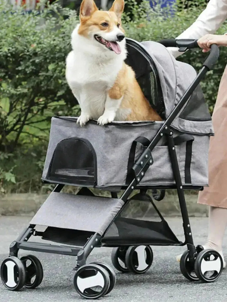 Pet Stroller Large 4 Wheel Dog Carrier Trailer Pram with Mesh Windows Outdoor Portable Puppy Travel Walk Carrier Load 30kg