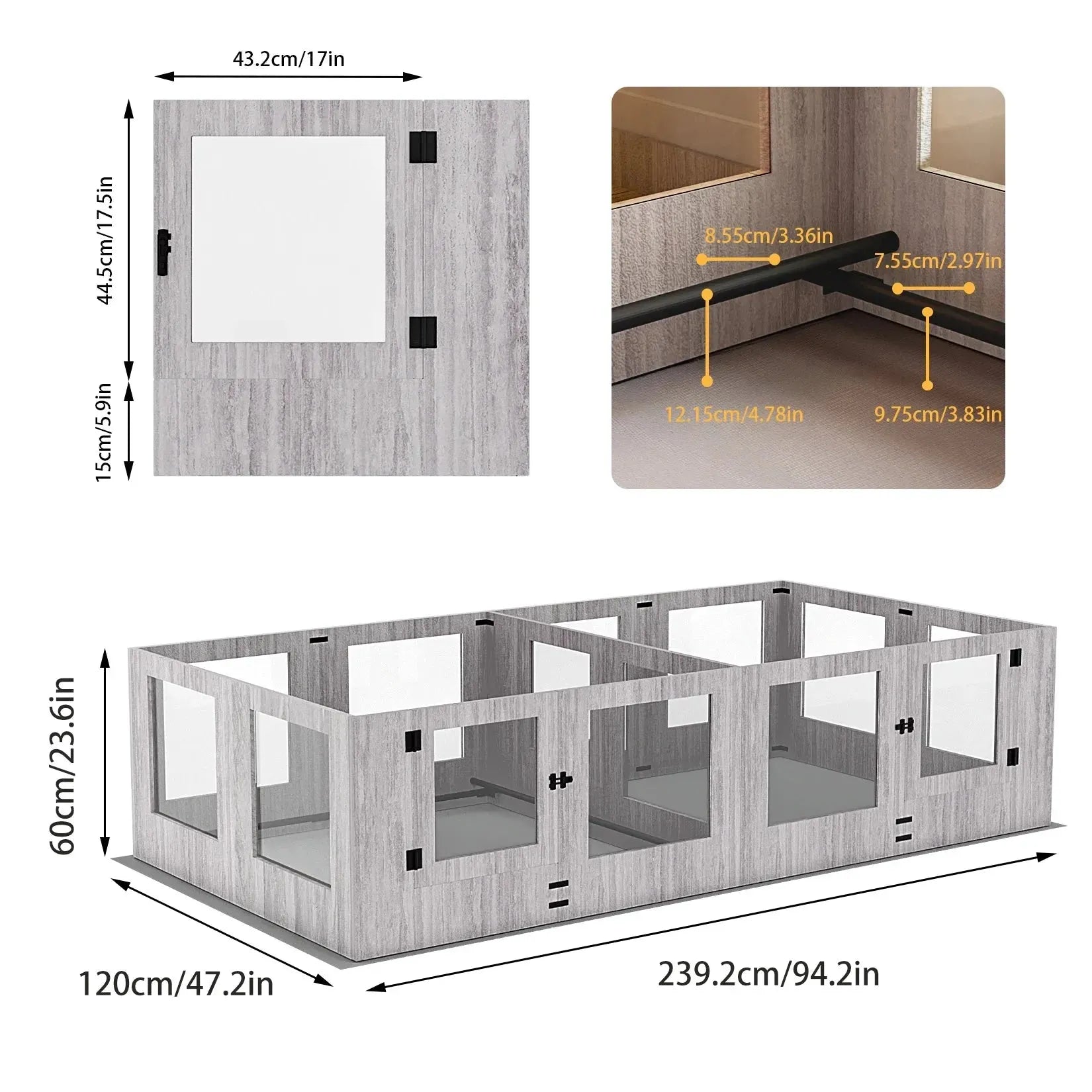 Dog Playpen 8/14 Panels Clear Tempered Glass Pet Exercise Fence House Dog Whelping Pen Box for Indoor with Waterproof Pad