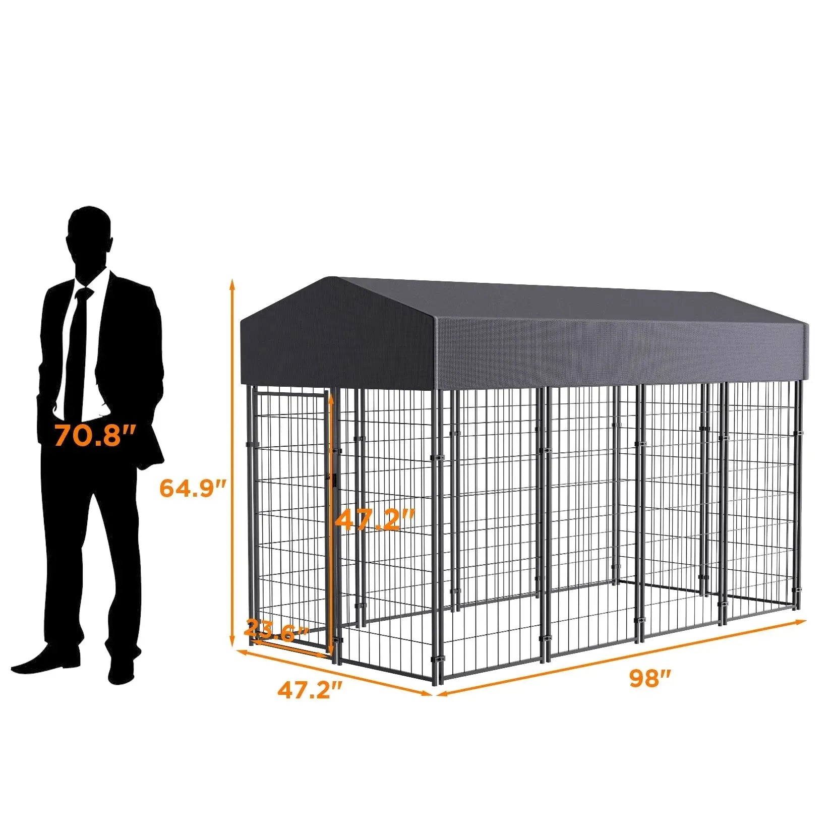 Large Dog Kennel Dog Crate Cage, Welded Wire Pet Playpen with UV Protection Waterproof Cover Metal and Roof Outdoor Heavy Duty