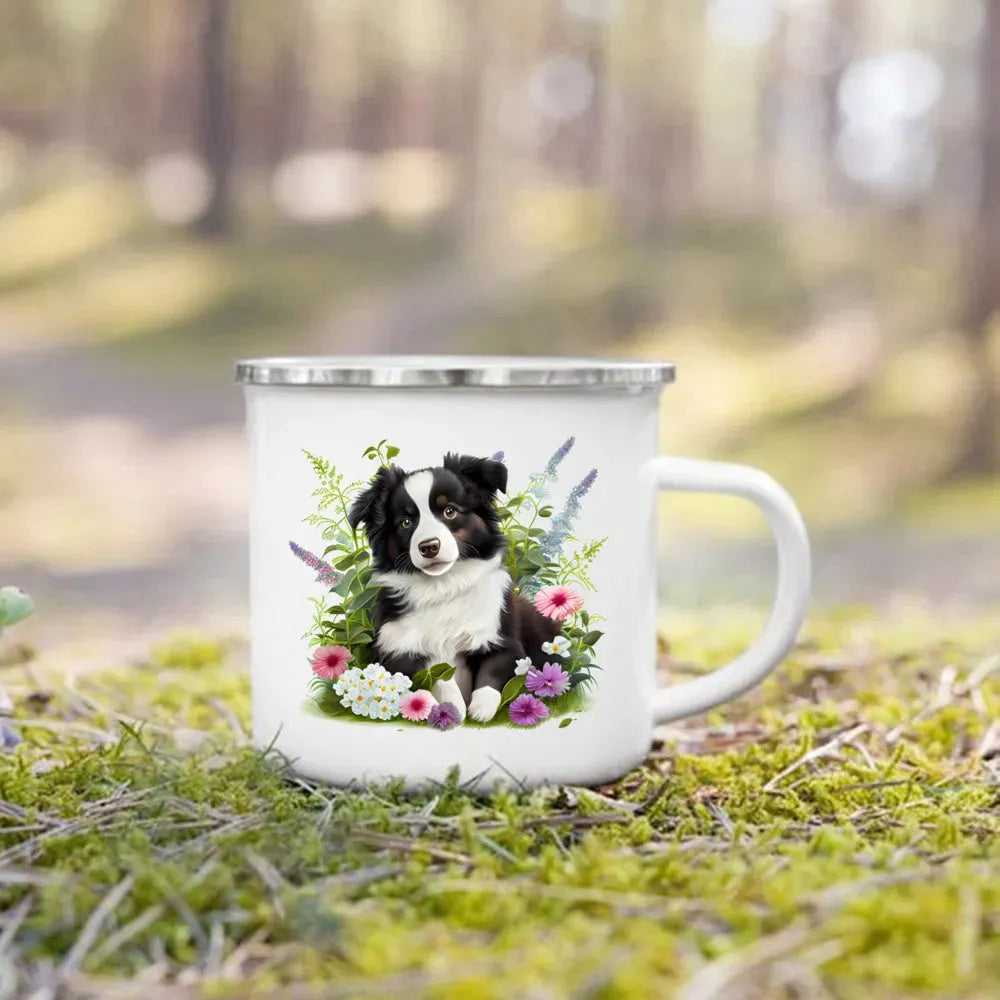 Dachshund Bulldog Border Colliegolden Retriever Printed Enamel Mug Creative Coffee Cup Camping Handle Mug Gifts for Dog Lovers