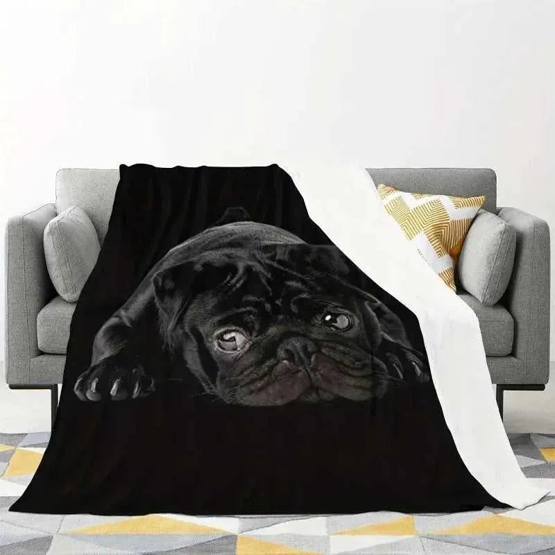 Dog Printed Blanket Cute Pug Flannel Blanket Animal Theme Plush Blanket for a living room Sofa Bed Couch Room Decor Friend Gift