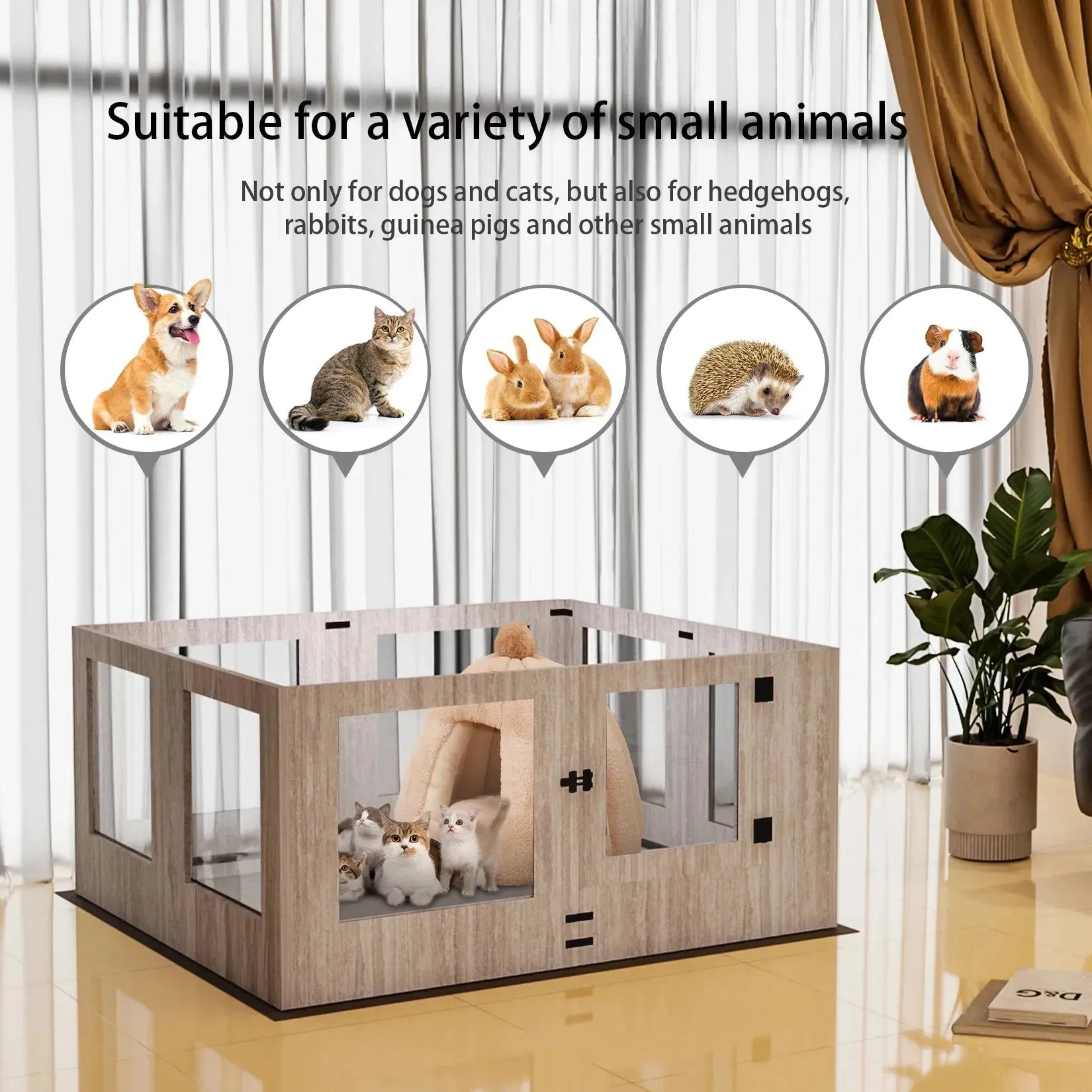 Tempered Glass Dog Puppies Playpen for Indoor Pet Whelping Pen Exercise Fence Box Cage with Waterproof Fertility Pad