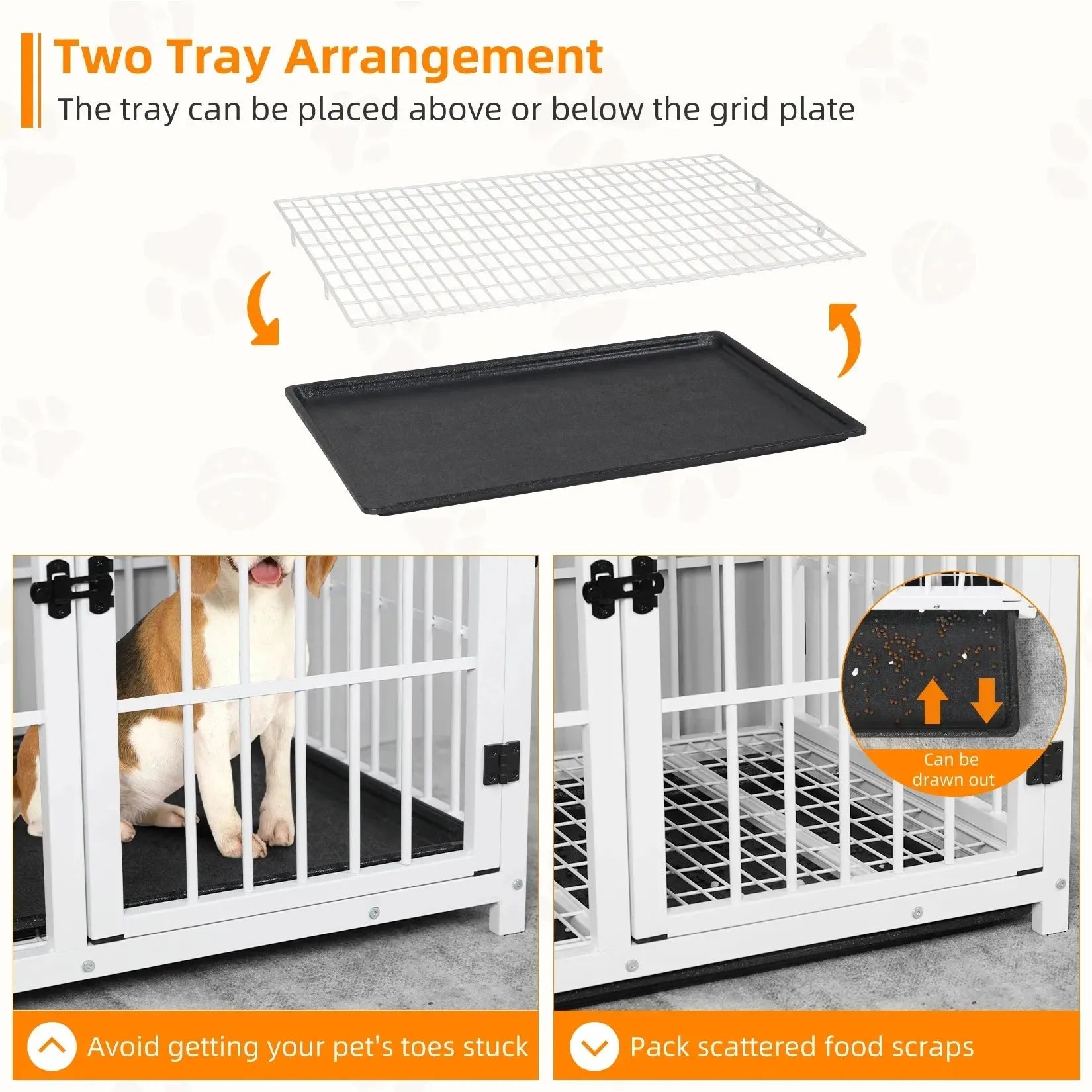 Dog Crate Furniture Pet Kennel End Table Metal Dog Kennel with Three Doors with Locks and Removable Tray, White/Black