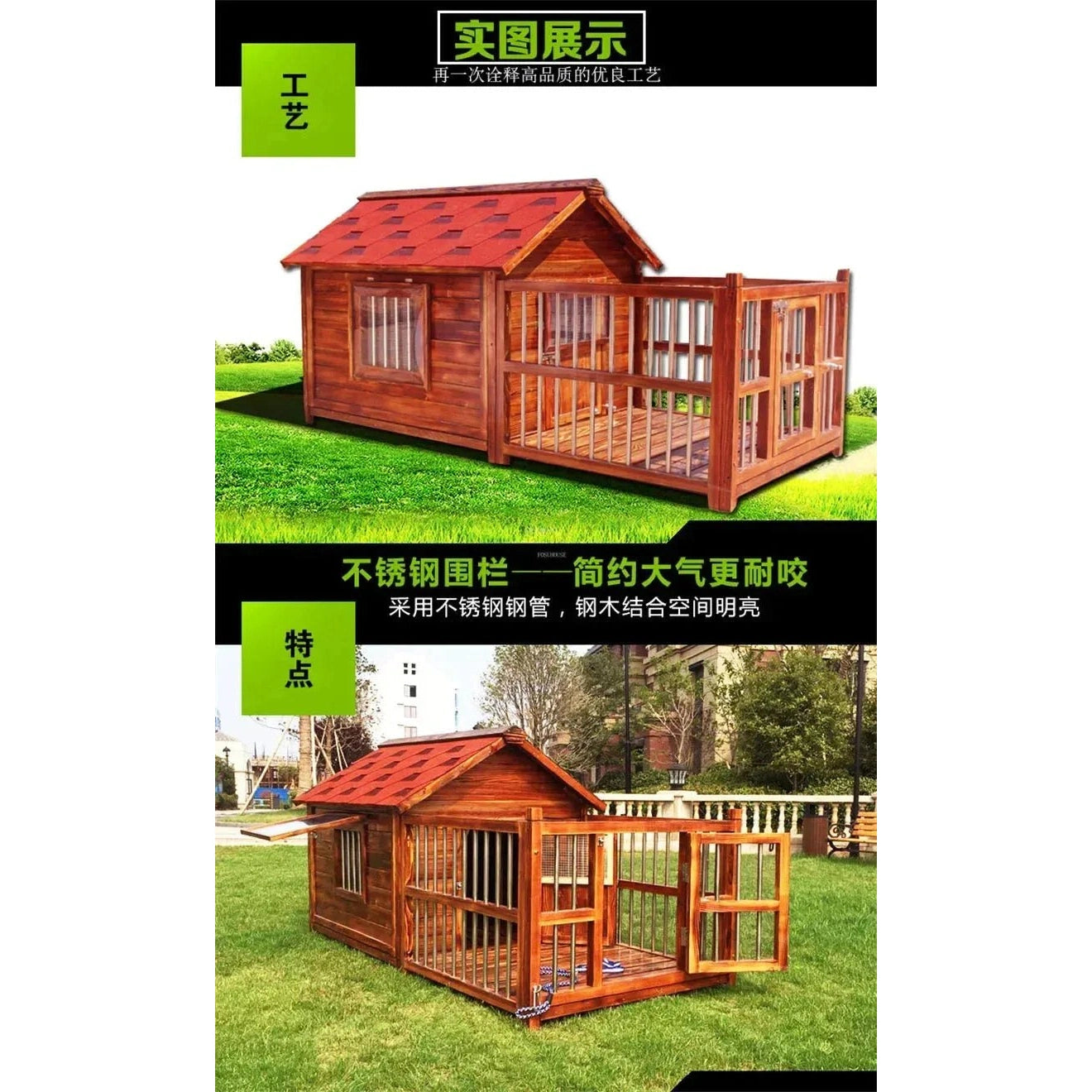 Large Dog Houses Solid Wood Outdoor Waterproof for Home Dogs Kennel Creative Breathable Pet Cage Pets Fences Villa Supplies T U