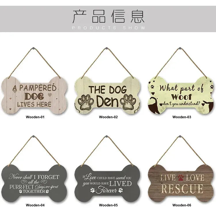 Wooden Plate Dog Sign Bone Shape Hanging Wood Board Painting Home Shop Door Decor Outside Warning Text Board Wall Plaques Gift