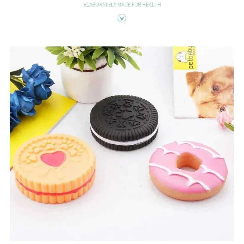 Dog Chewing Toy Simulation Biscuit Cake Anti Bite Latex Plaything Grinding Teeth Cleaning Interactive Training Toys Pet Supplies