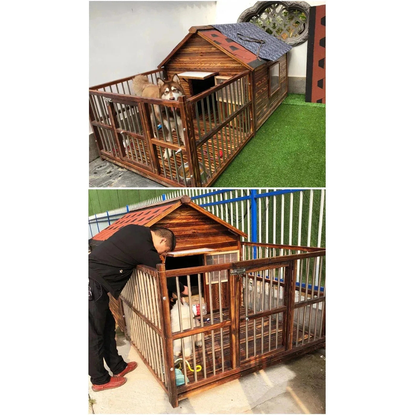 Large Dog Houses Solid Wood Outdoor Waterproof for Home Dogs Kennel Creative Breathable Pet Cage Pets Fences Villa Supplies T U