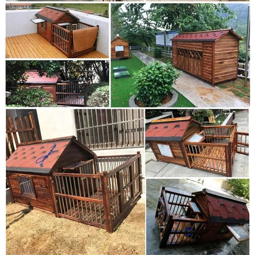 Large Dog Houses Solid Wood Outdoor Waterproof for Home Dogs Kennel Creative Breathable Pet Cage Pets Fences Villa Supplies T U