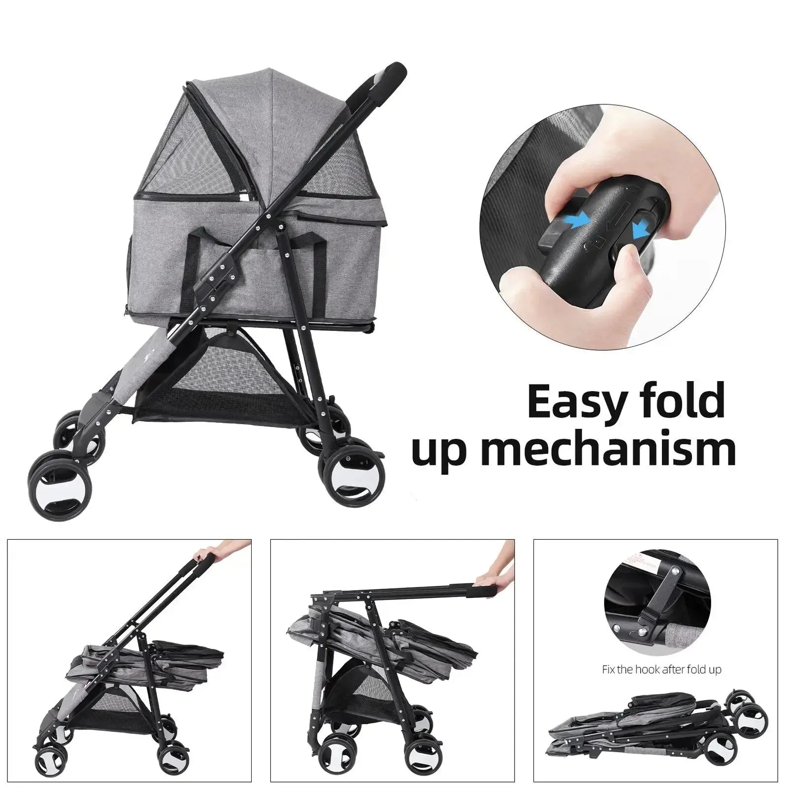 Pet Stroller Large 4 Wheel Dog Carrier Trailer Pram with Mesh Windows Outdoor Portable Puppy Travel Walk Carrier Load 30kg