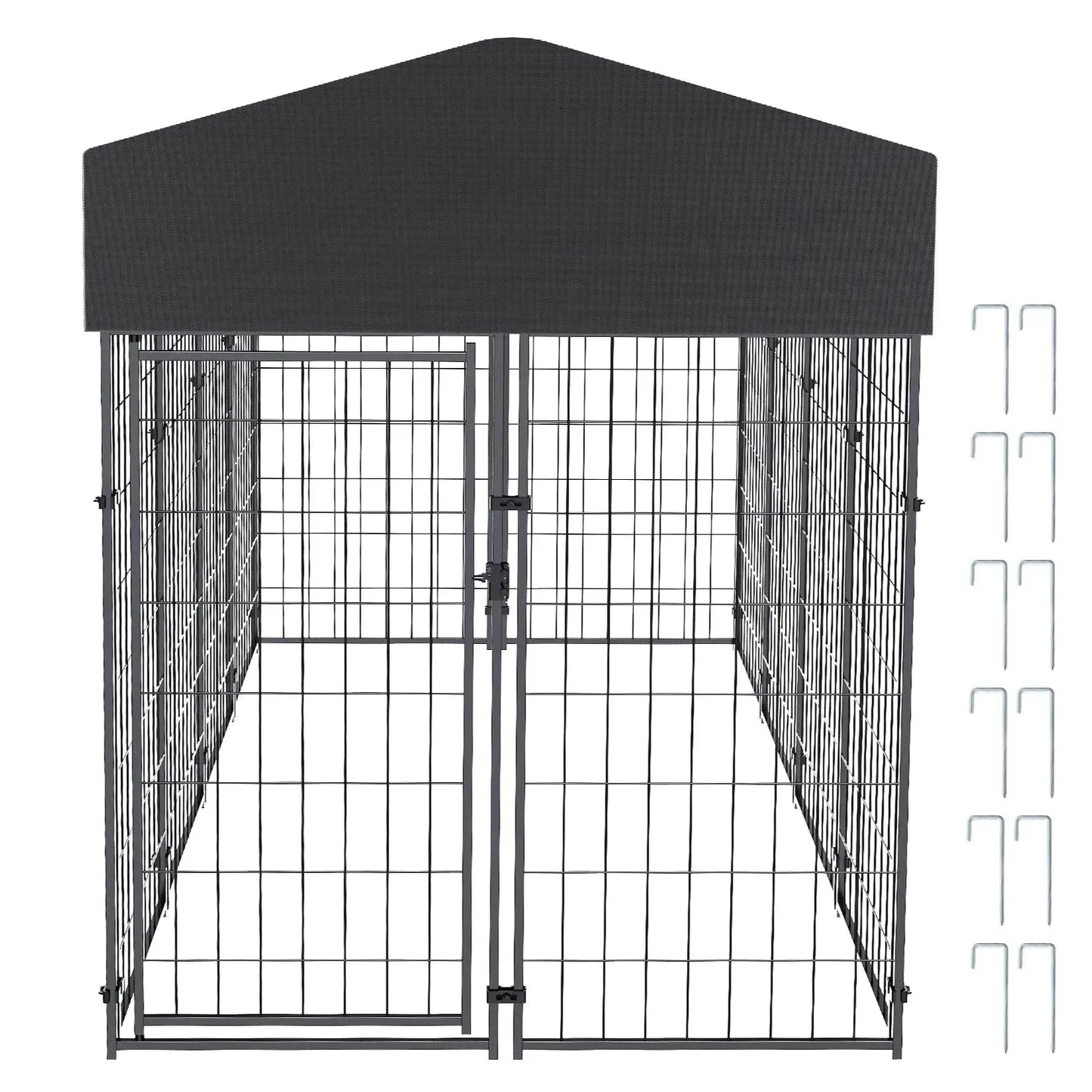 Large Dog Kennel Outdoor Dogs Welded Wire Kennels and Runs Crates for Yard with Stakes Water Proof Cover Canopy