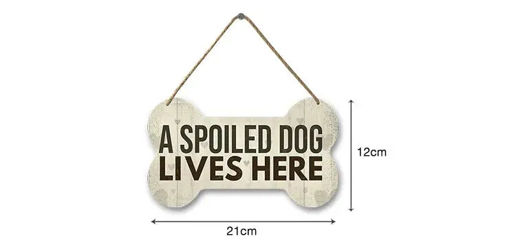 Wooden Plate Dog Sign Bone Shape Hanging Wood Board Painting Home Shop Door Decor Outside Warning Text Board Wall Plaques Gift