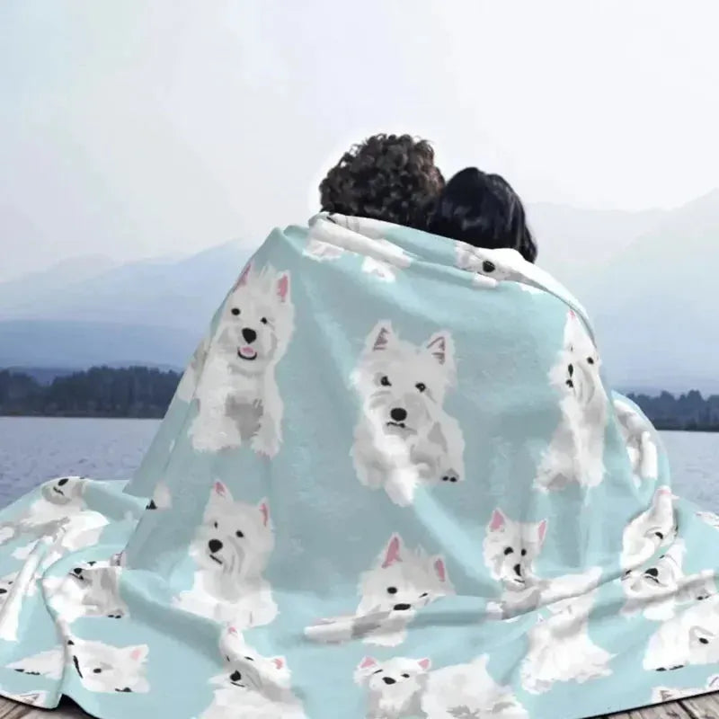 Westie Cute Puppy Blankets West Highland Terrier Dog Flannel Throw Blanket Airplane Travel Printed Soft Warm Bedspread King Size