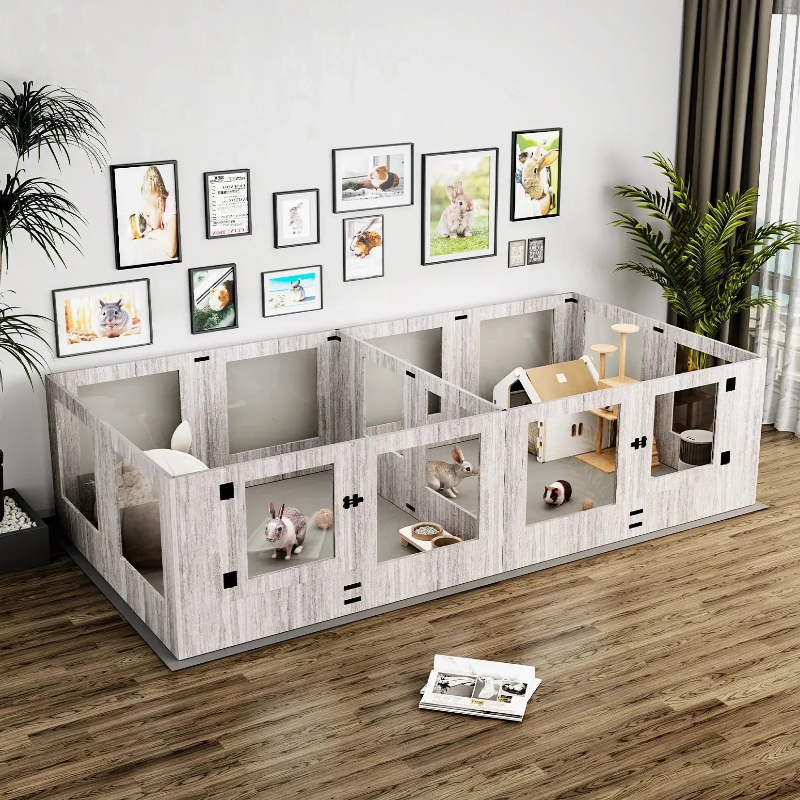 Dog Playpen 8/14 Panels Clear Tempered Glass Pet Exercise Fence House Dog Whelping Pen Box for Indoor with Waterproof Pad