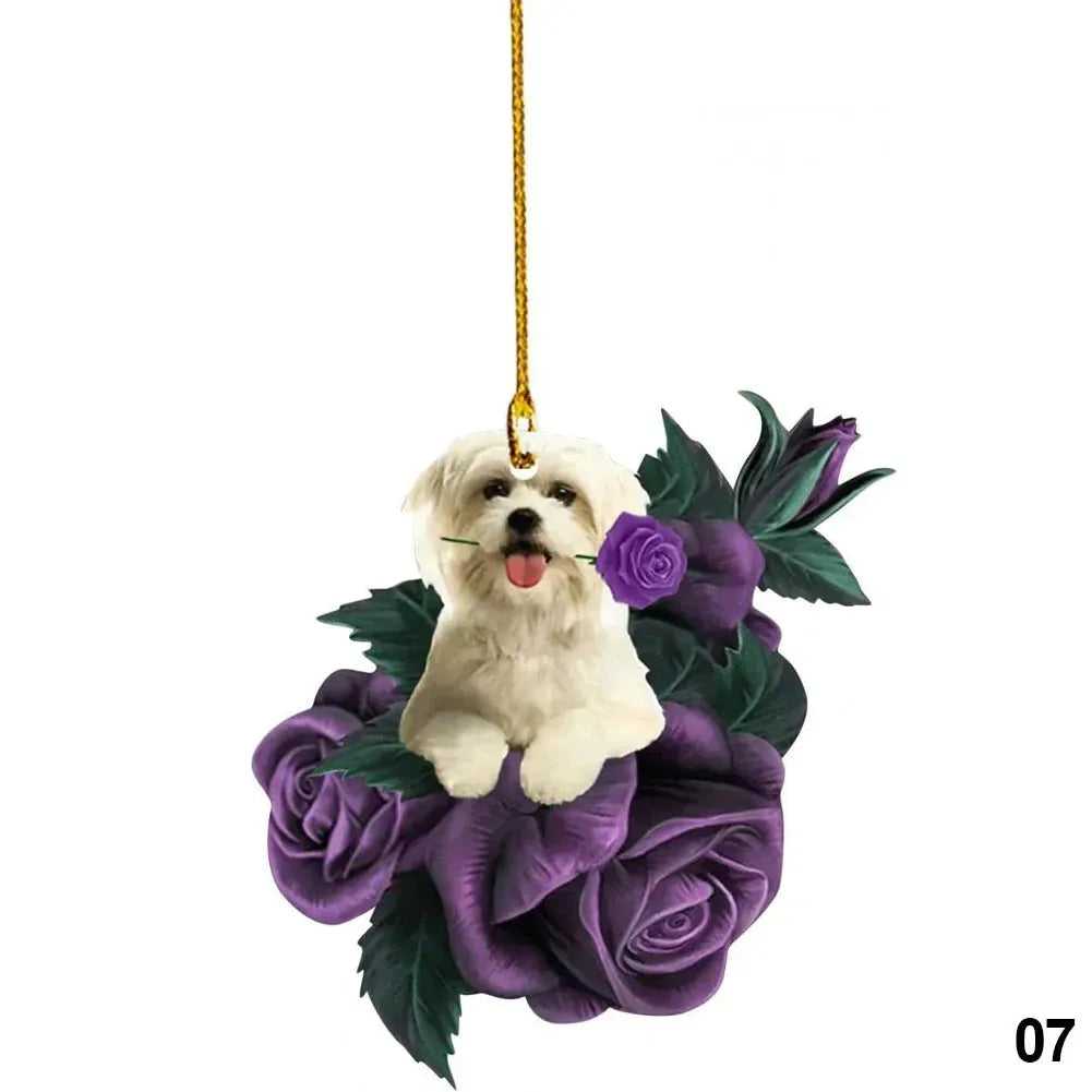 Cute Puppy Dog Rearview Mirror Pendant Dog Decoration Car For Car Pet Puppy Hanging Ornament Keychain Pendant Acrylic