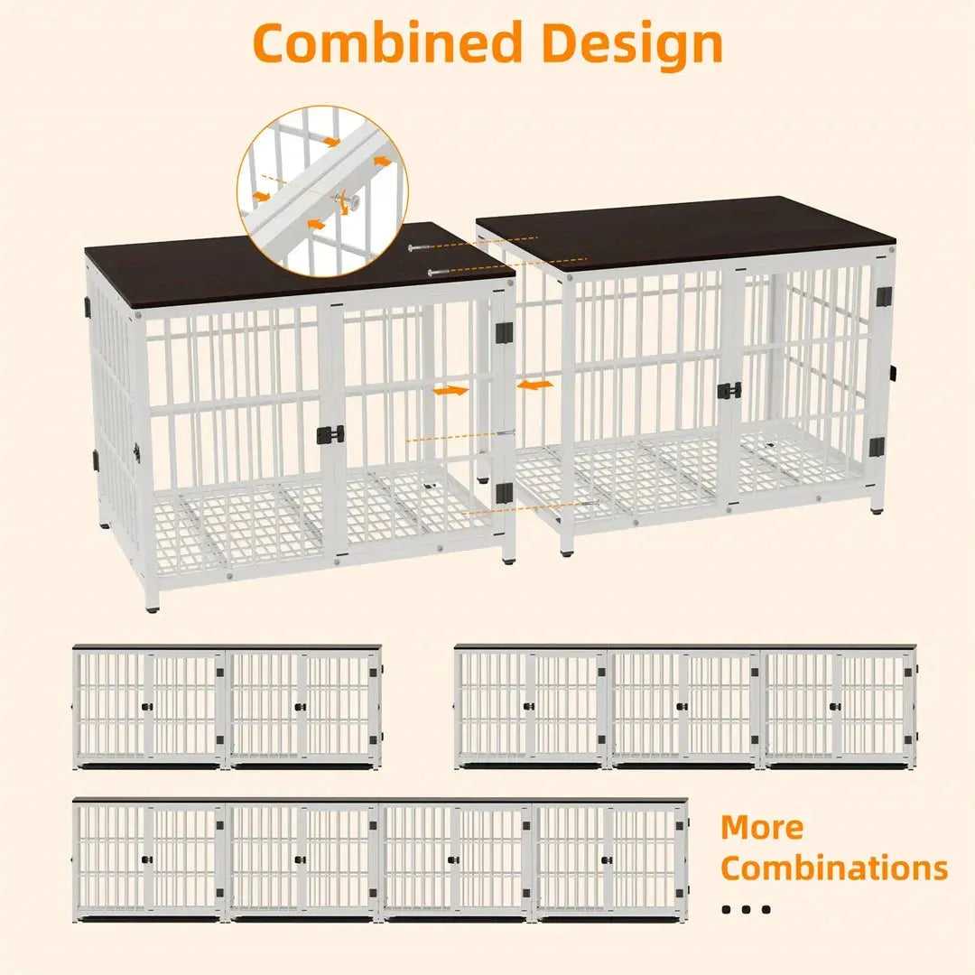 Dog Crate Furniture White Pet Kennel Black Cage End Table with Three Doors and Removable Tray, for Small Medium Large Dogs