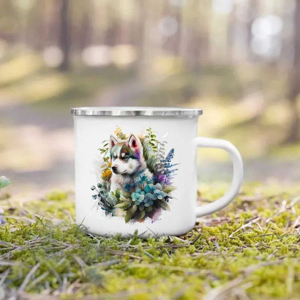 Dachshund Bulldog Border Colliegolden Retriever Printed Enamel Mug Creative Coffee Cup Camping Handle Mug Gifts for Dog Lovers