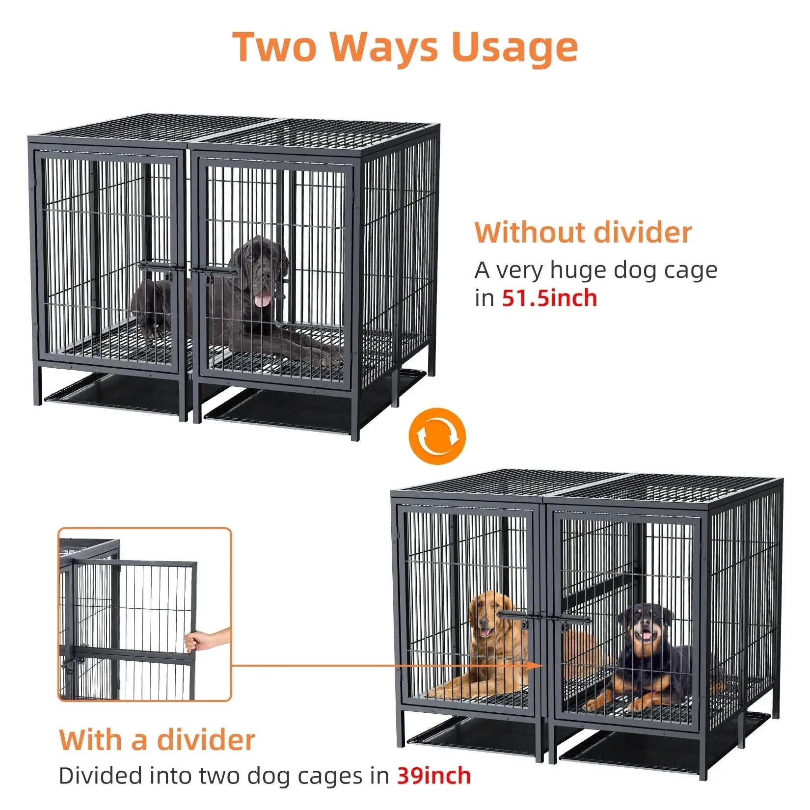 Jumbo XXL Large Dog Cage Heavy Duty Metal Pet Playpen Crate Kennel House with Steel Lock and Removable Trays Double Door