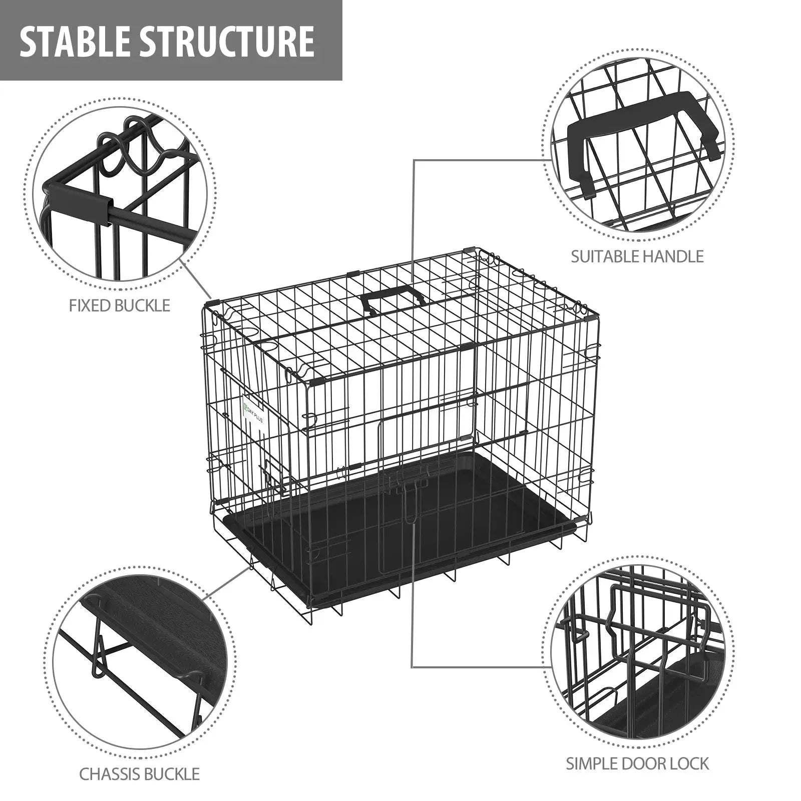 Dog Crates Pets Dog Puppy Crate Pet Metal Folding Cage Dog Travel Crate for Car with Removable Plastic Tray and Carry Handle