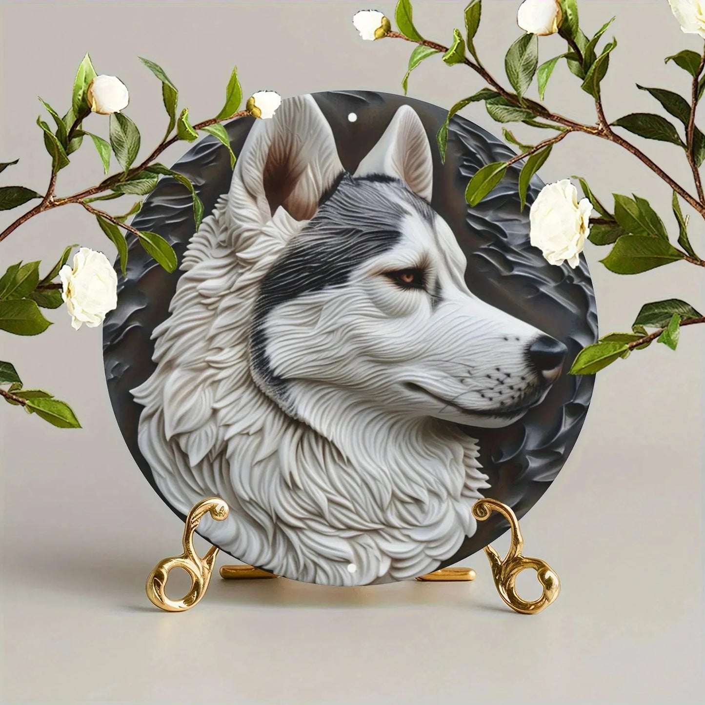 Cute Dog Gift Mask Theme Round Metal Aluminum Sign Art Desktop Decorative Plates For Bar Cafe Club Yard Home Office Wall Decor