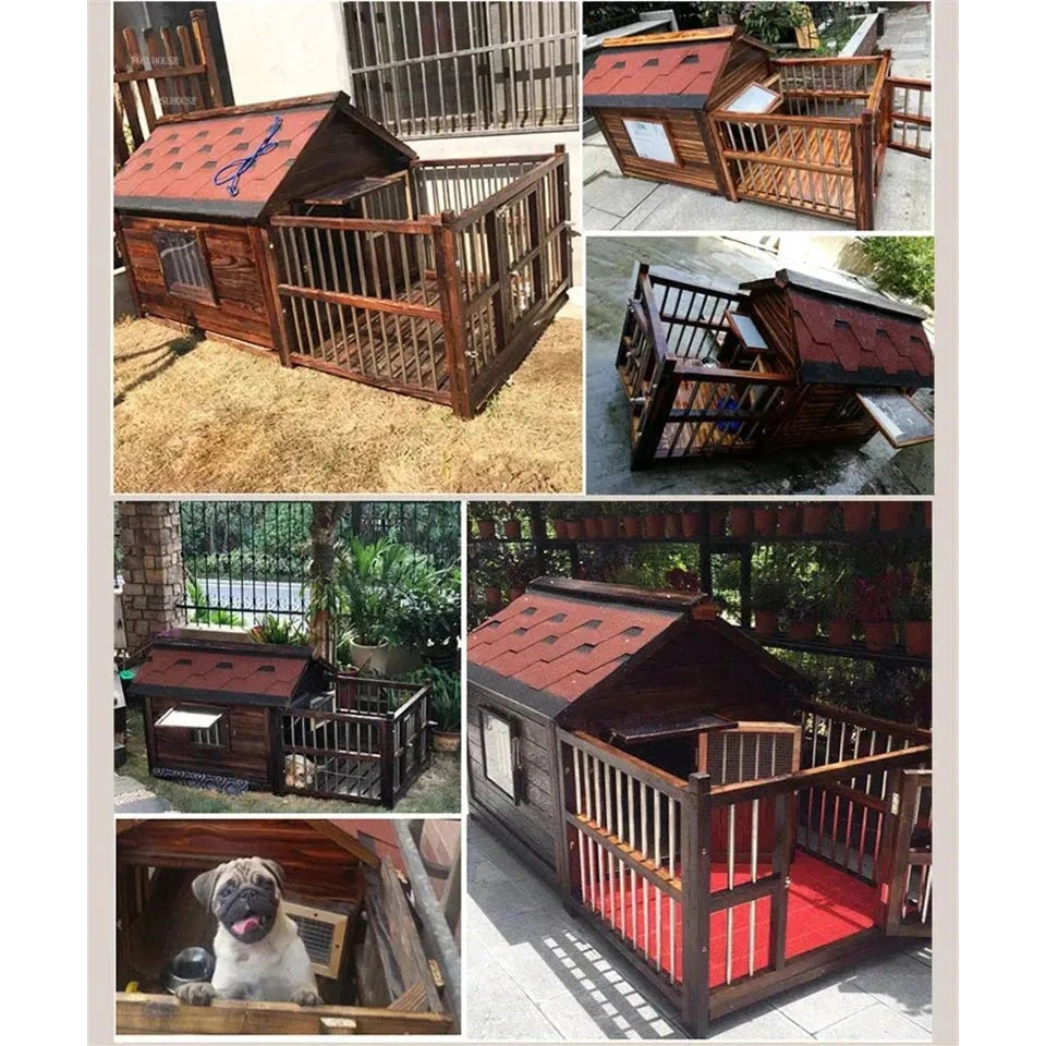 Home Solid Wood Dog Houses Outdoor Rainproof Pet Kennel Indoor Winter Warm Dog House Large Dog Waterproof Four Seasons Universal