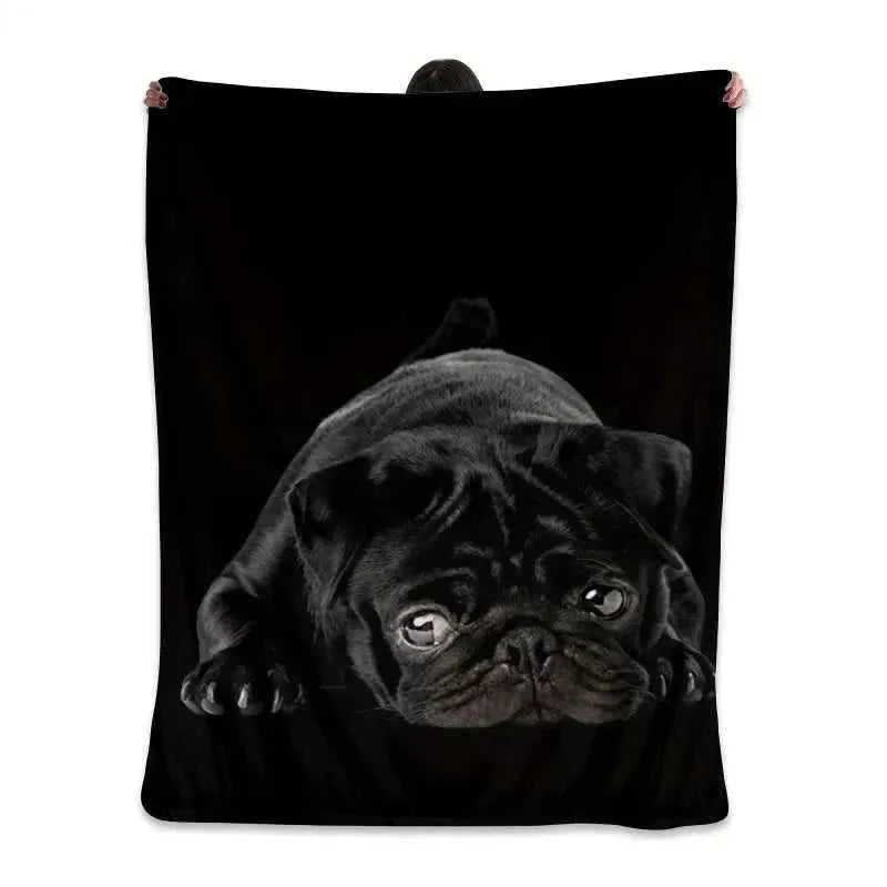 Dog Printed Blanket Cute Pug Flannel Blanket Animal Theme Plush Blanket for a living room Sofa Bed Couch Room Decor Friend Gift