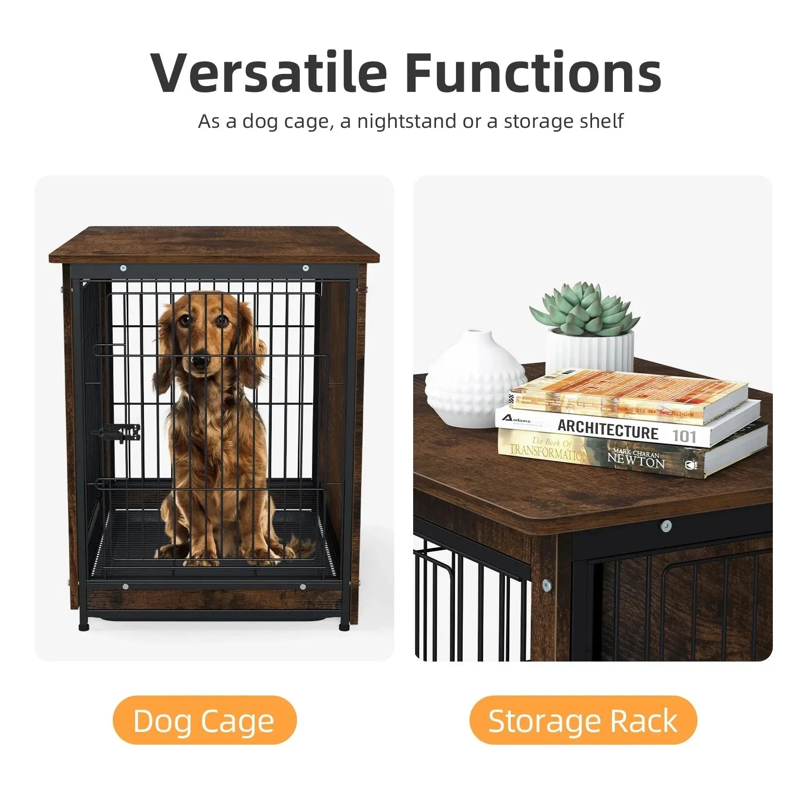 Spacious Dog Cage Furniture End Table Pet Kennel Crate Indoor Wooden Furniture Brown Medium and Large Animal Cage