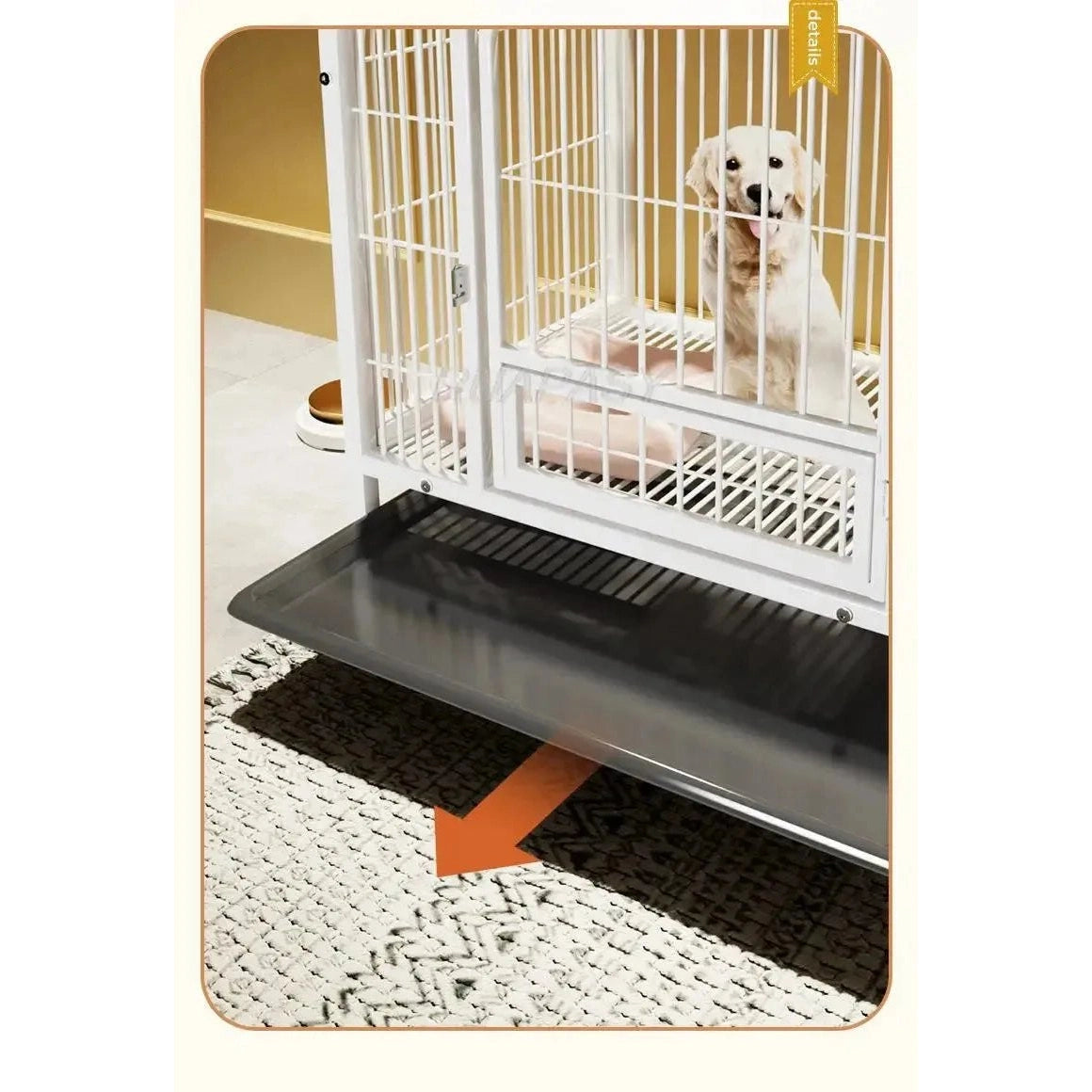 Metal Dog Crate Furniture with Door Pet Dog Cages House with Leak-Proof Pan Removable Tray Floor Protecting Kennel on Wheels