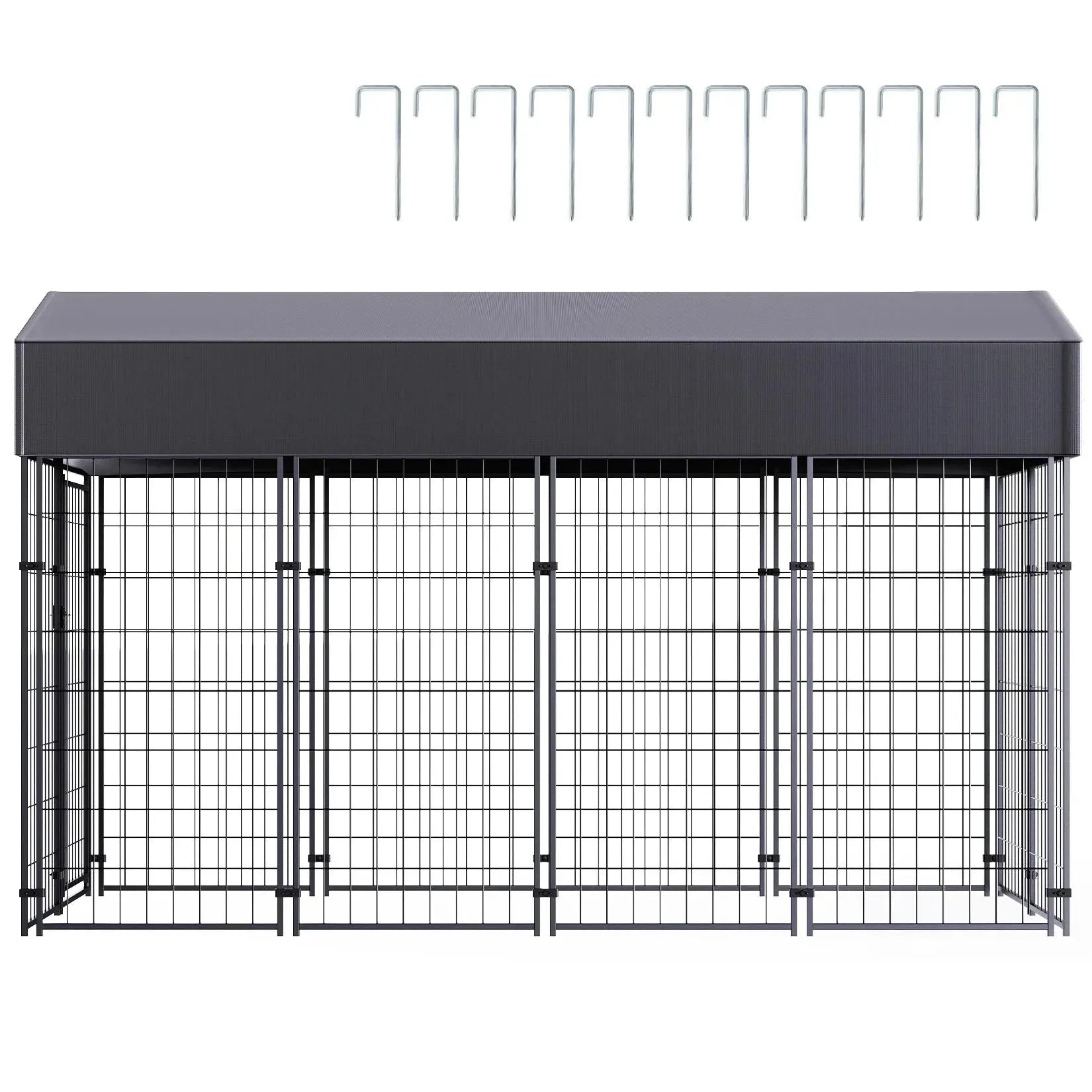 Large Dog Kennel Outdoor Dogs Welded Wire Kennels and Runs Crates for Yard with Stakes Water Proof Cover Canopy